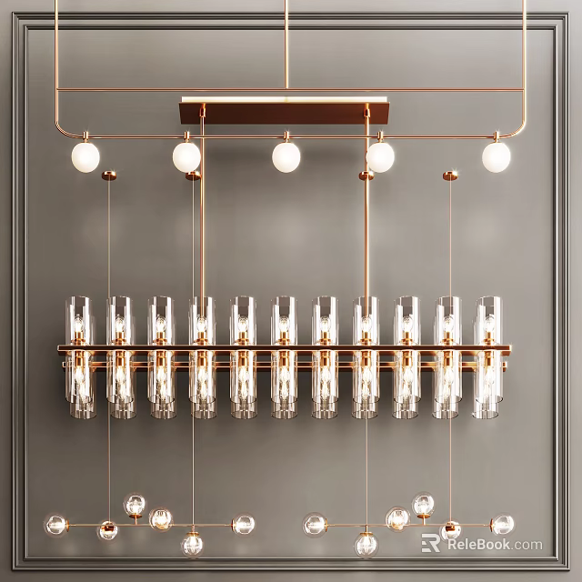 Modern Chandelier With Glass Tubes And Brass Frame Hanging In Contemporary Interior 3d model 