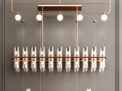 Modern Chandelier With Glass Tubes And Brass Frame Hanging In Contemporary Interior 3d model