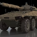 Modern Wheeled Armored Tank With Camouflage Paint Long Barrel And Antennas