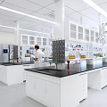 Modern Laboratory Interior Design With Benches Large Windows And Scientists 3d model