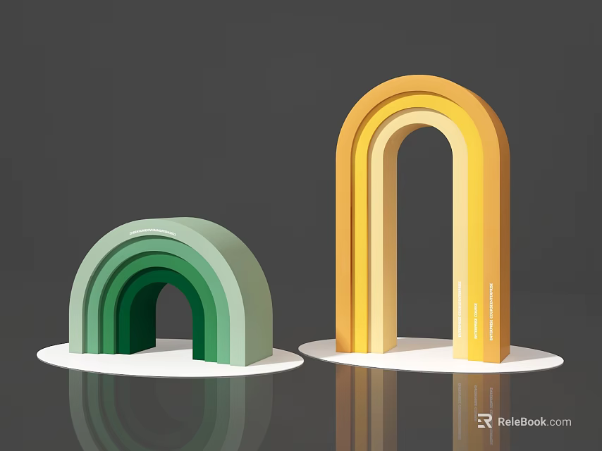 Event Entrance Arch Design With Gradient Green Yellow Two Different Sizes 3d model