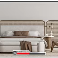 Modern Double Bed Interior Design With Woven Headboard Pillows Blanket And Side Chair