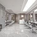 Modern Beauty Hair Salon Interior With Styling Chairs Mirrored Vanities And Marble Floor