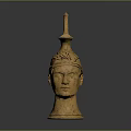 Intricate Golden Head Sculpture With Carved Facial Features Handle And Spout