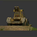 Old Yellow Utility Vehicle Showcased On Dirt And Grass Display Platform