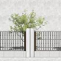 Modern Building Exterior Wall Design With Concrete Surface And Black Metal Fence Near Green Trees