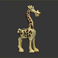 Cute Cartoon Style Giraffe Toy With Yellow Body Brown Spots Standing On Dark Background