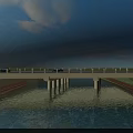 Modern Bridge Over Calm Water With Cars Driving And Blue Sky Background