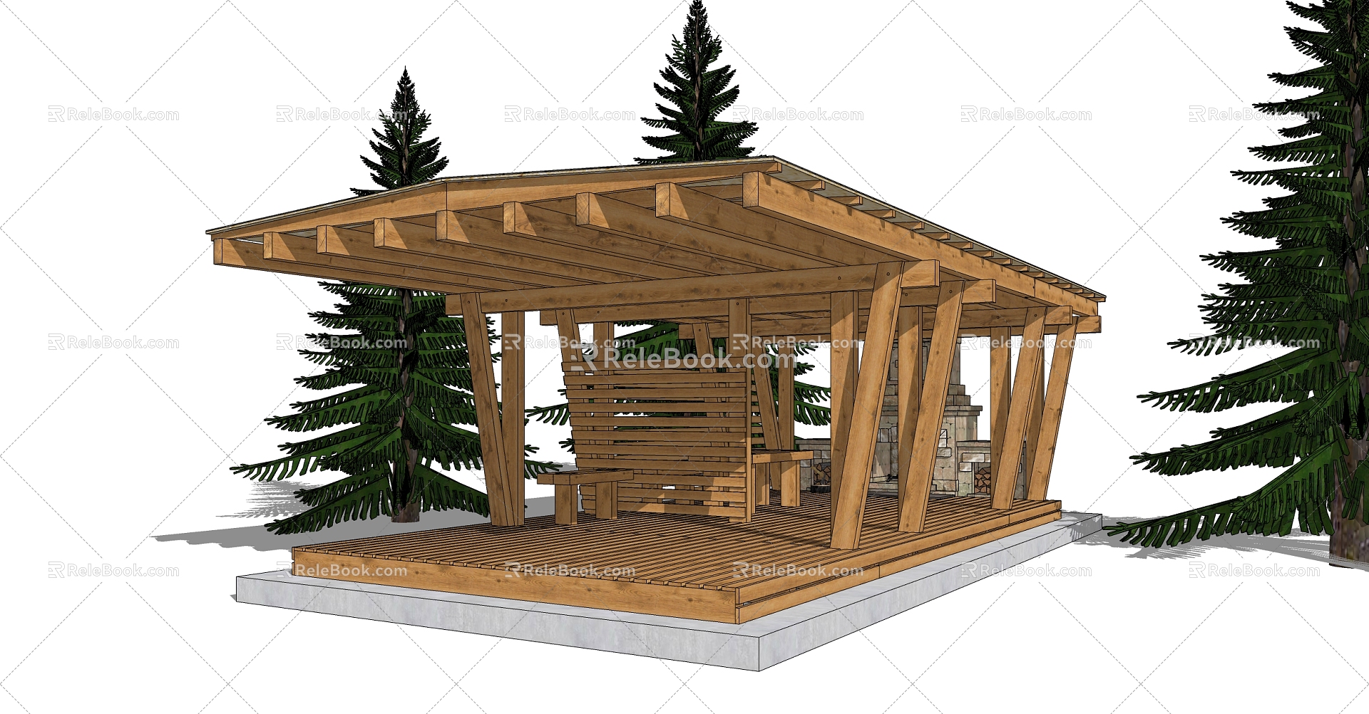 Modern Pavilion Natural Outdoor Wooden Gazebo model