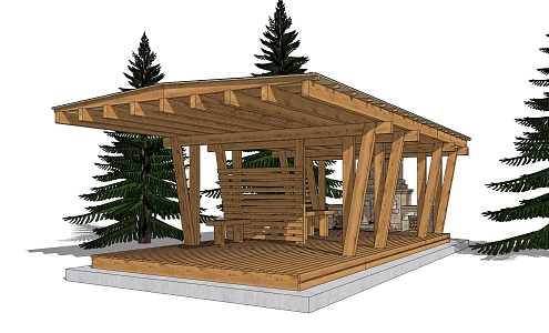 Modern Pavilion Natural Outdoor Wooden Gazebo 3d model