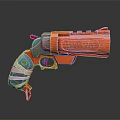 Red and Gray Cobra Flare Revolver Weapon With White and Red Striped Grip