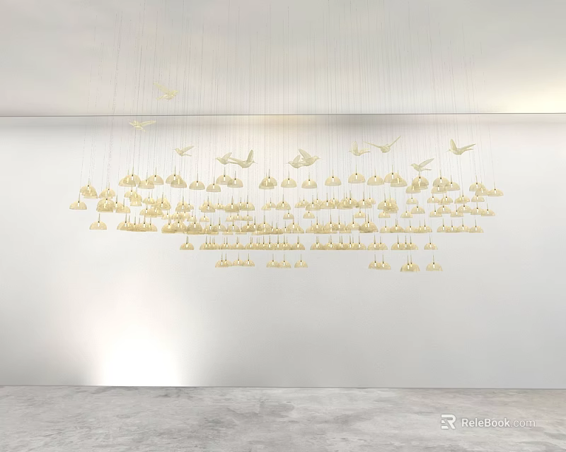 Elegant Modern Pendant Light Design With Gold Bird Shaped Decor And Multi layer Hanging Structure 3d model 