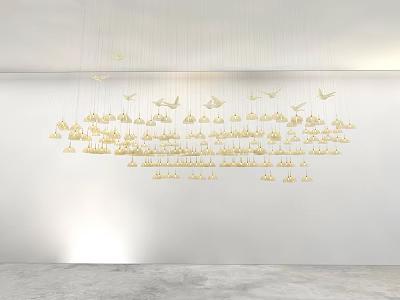 Elegant Modern Pendant Light Design With Gold Bird Shaped Decor And Multi layer Hanging Structure 3d model