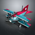 Colorful Toy Biplane Model With Blue Red Wings And Dual Propellers