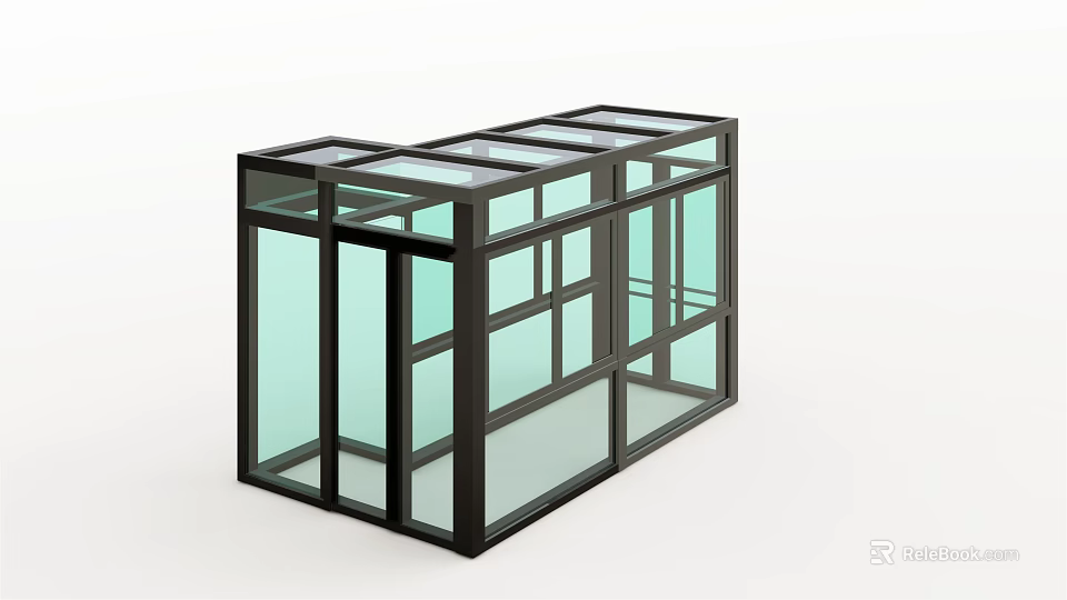 Modern Glass Structure Design With Transparent Panels Frame And Multiple Windows 3d model 