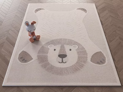 Beige Plush Square Carpet with Cute Lion Pattern for Kids Bedroom Decor 3d model