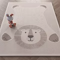 Beige Plush Square Carpet with Cute Lion Pattern for Kids Bedroom Decor