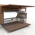 Rustic Outdoor Kitchen Station With Wooden Roof Metal Cooking Equipment And Platform