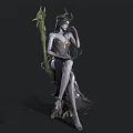 Fantasy Woman Sitting With Ornate Crown And Decorative Harp In Dark Background