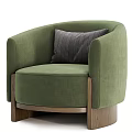 Beige Fabric Single Sofa With Curved Armrest Brown Cushion And Wooden Legs