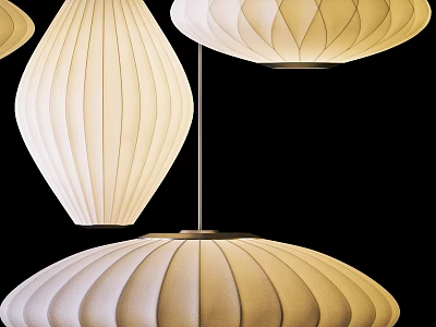 Elegant Modern Hanging Lanterns With Soft Glow And Beige Pleated Paper Shade 3d model