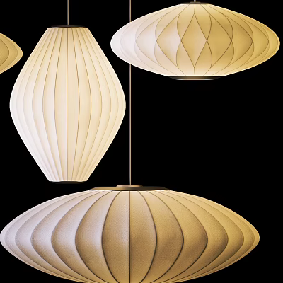 Elegant Modern Hanging Lanterns With Soft Glow And Beige Pleated Paper Shade 3d model