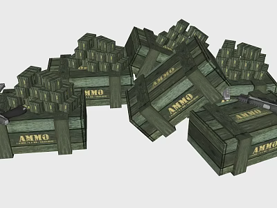 Stacked Wooden Ammo Boxes Marked With AMMO For Storage And Transport 3d model