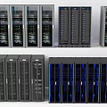 Multiple Computer Server Racks With Blue LED Lights And Black Gray Cabinets 3d model