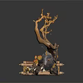 Artistic Scroll Decorative Components With Rock Bases And Colored Branches