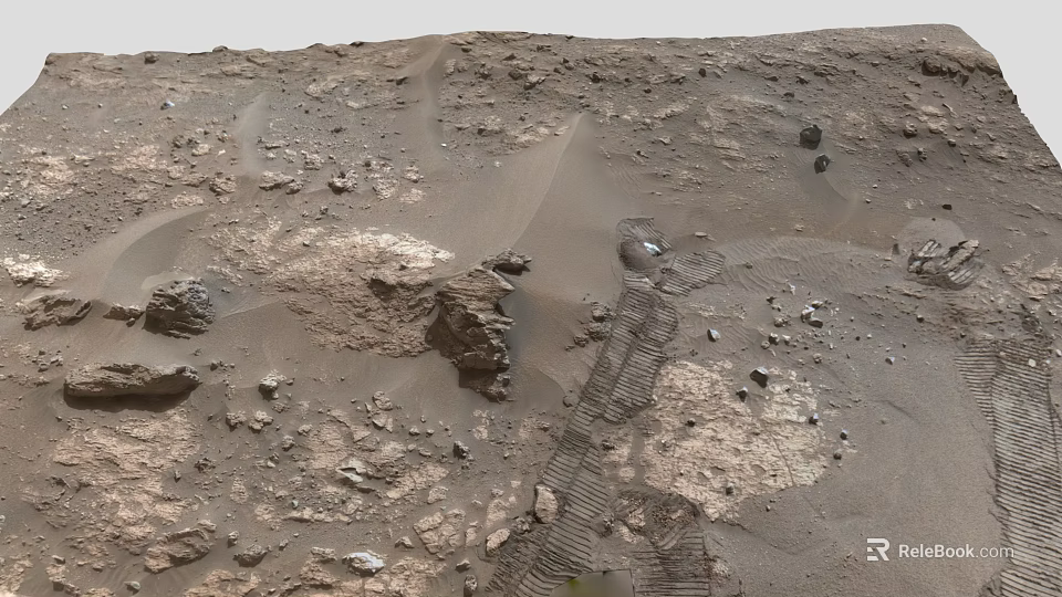 Martian Surface Landscape With Rocky Terrain Sand And Rover Tracks 3d model 