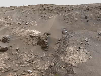 Martian Surface Landscape With Rocky Terrain Sand And Rover Tracks 3d model