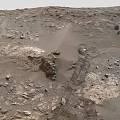 Martian Surface Landscape With Rocky Terrain Sand And Rover Tracks