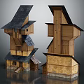 Unique Multi Level Wooden Houses With Sloped Roofs And Stone Base