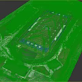 Aerial View of APACHE Football Field With Green Turf White Lines Stands and Track
