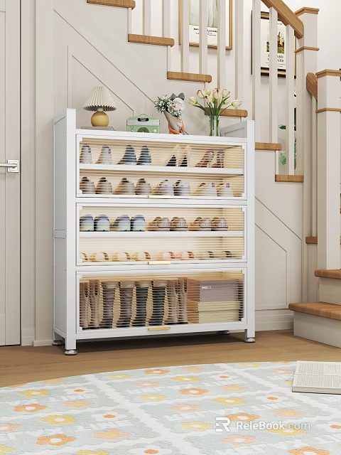 Spacious White Multi Layer Shoe Cabinet With Transparent Dustproof Doors For Home Entryway Shoe Organization 3d model 