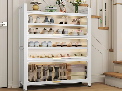 Spacious White Multi Layer Shoe Cabinet With Transparent Dustproof Doors For Home Entryway Shoe Organization 3d model