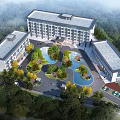 Modern Building Complex With Landscaped Gardens Green Surroundings Water Features And Sports Courts