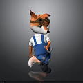 Cartoon Fox Character In Blue Overalls With Goggles And White Shirt Holding Tool
