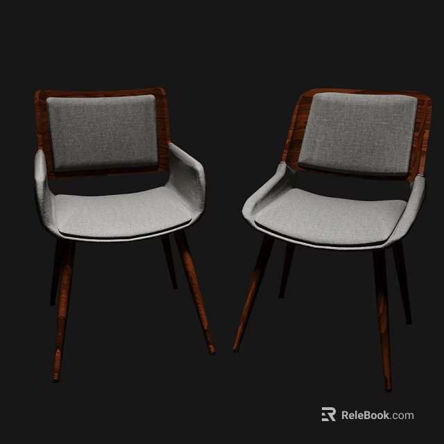 Modern Gray Fabric Dining Chairs With Wooden Frame And Armrests For Home Dining Room 3d model 