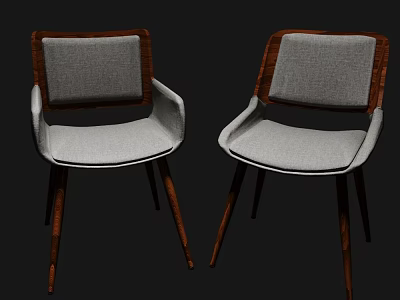 Modern Gray Fabric Dining Chairs With Wooden Frame And Armrests For Home Dining Room 3d model
