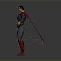 Superman Game Character In Red And Blue Suit With Red Cape Standing Arms Outstretched