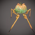 Spooky Halloween Pumpkin Monster With Yellow Eyes Sharp Teeth And Long Legs