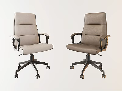 Two Modern Office Chairs With Armrests Rolling Wheels And Gray Upholstery 3d model