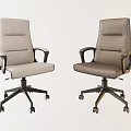 Two Modern Office Chairs With Armrests Rolling Wheels And Gray Upholstery