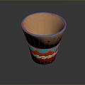 Hand Carved Colorful Cup Shaped Sculpture With Orange Blue Red Decorative Patterns