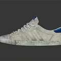 White Low Top Casual Shoes With Blue Logo And Distressed Design For Daily Wear