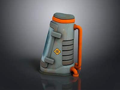 Gray And Orange Backpack Device With Orange Tubes And Yellow Warning Sign 3d model