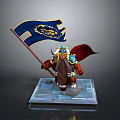 Man In Golden Armor Holding Blue Flag With Yellow Lion And Red Cape