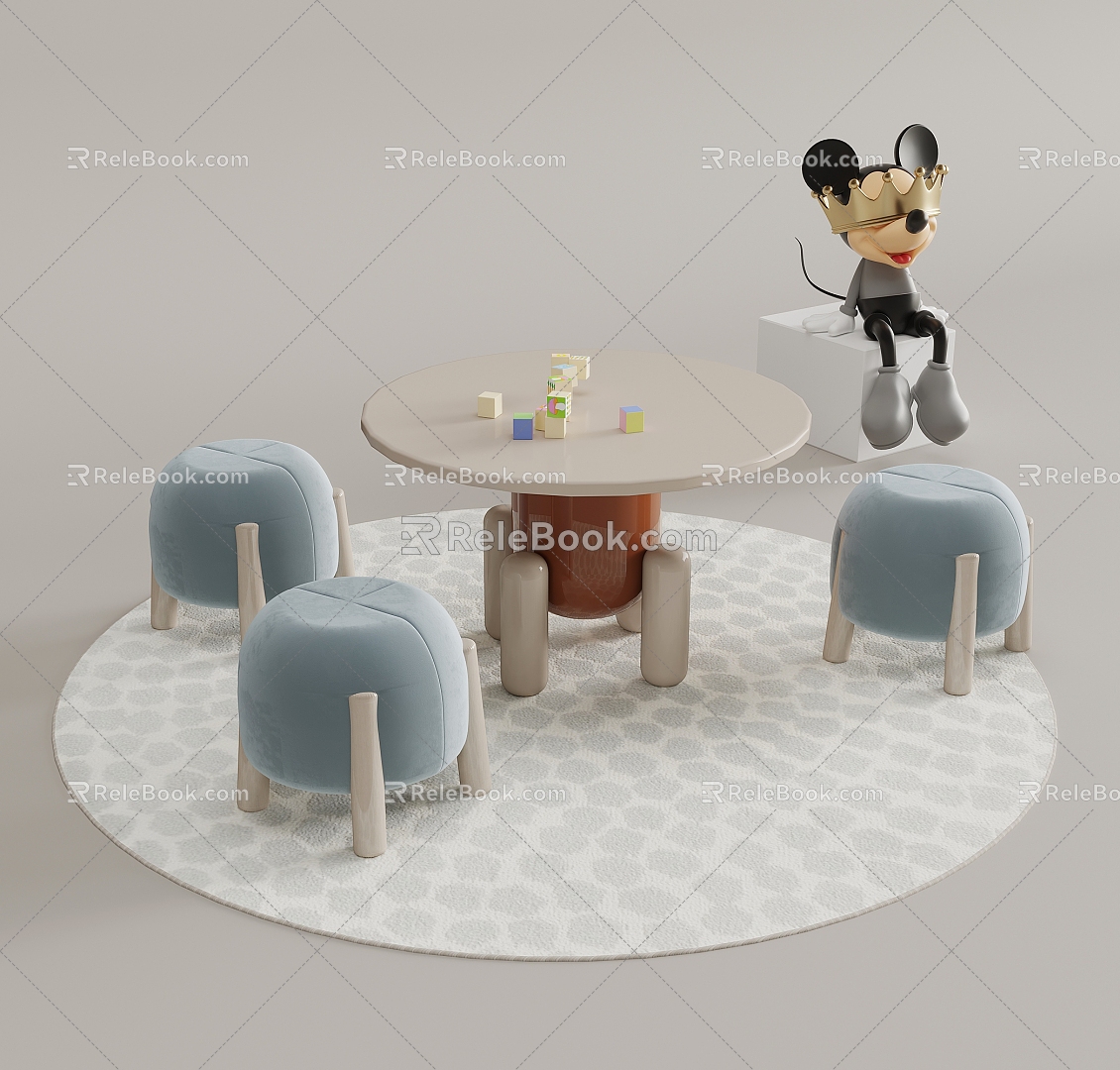 Children's table and chair carpet 3d model