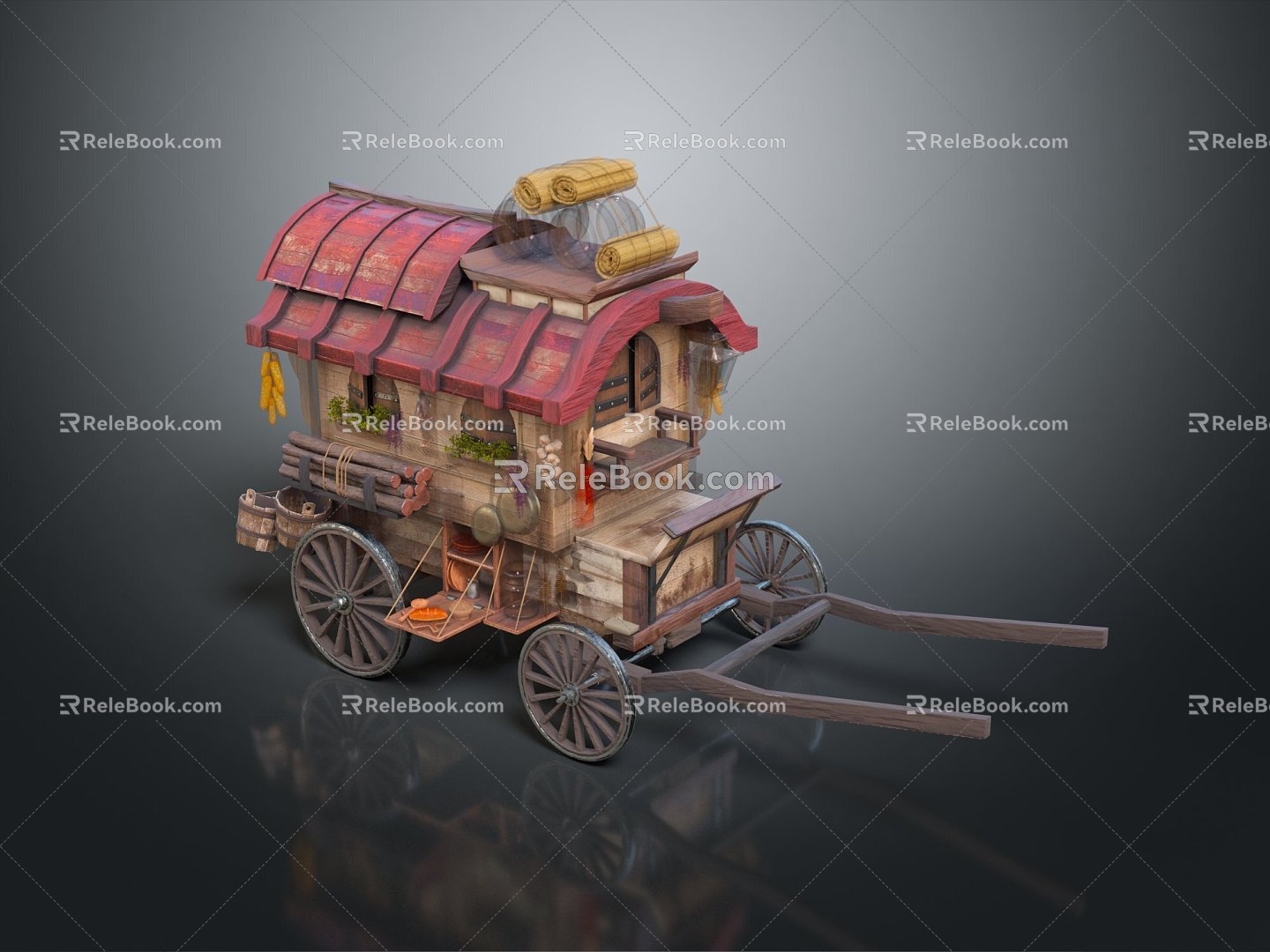 Retro carriage ancient rack car vending car rickbait rack car 3d model